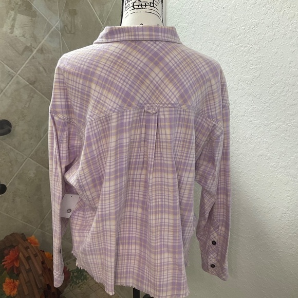12- BP NWT Purple Plaid Flannel Cropped Top Size Medium. Super Soft 100% Cotton. - Picture 2 of 4